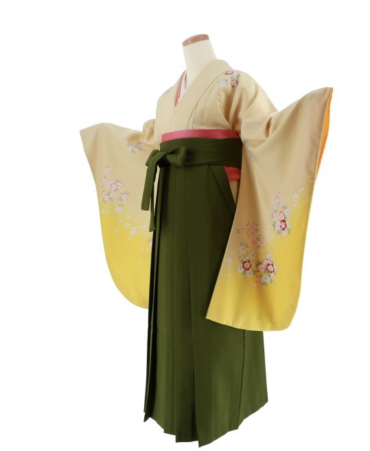 卒業式袴レンタルNo.555[2Lサイズ][シンプル]黄色グラデ・花刺繍